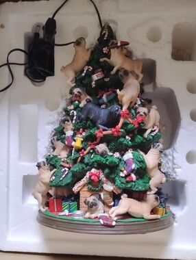 Danbury PUG Christmas Tree Figurine with Red and White Accent.